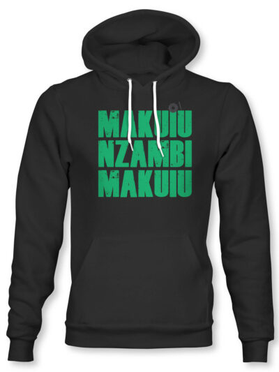 Makuiu Nzambi Makuiu on black hoodie by NaGira